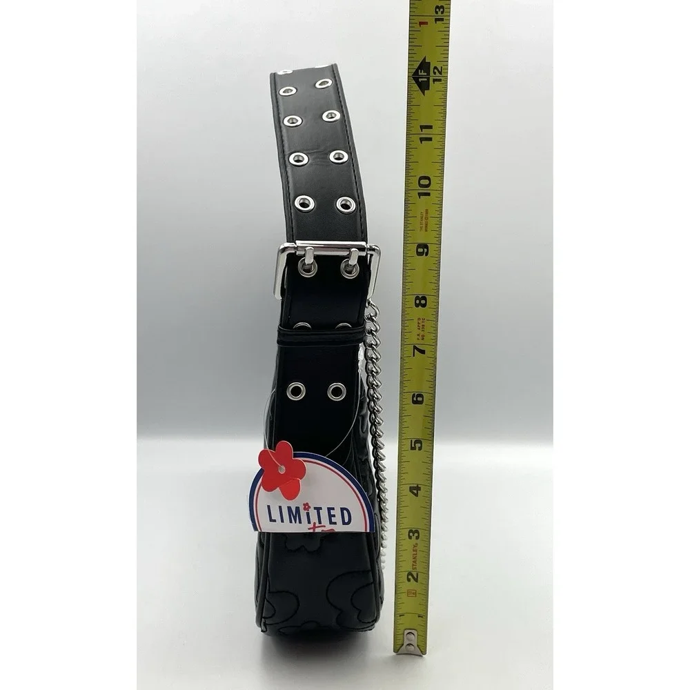 Vintage Y2K Limited Too Purse Bag Black Quilted Flower Shoulder Strap Chain EUC